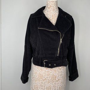 Free People Jacket Women XS Corduroy Full Zip Black Biker Coat Slouchy Dolman